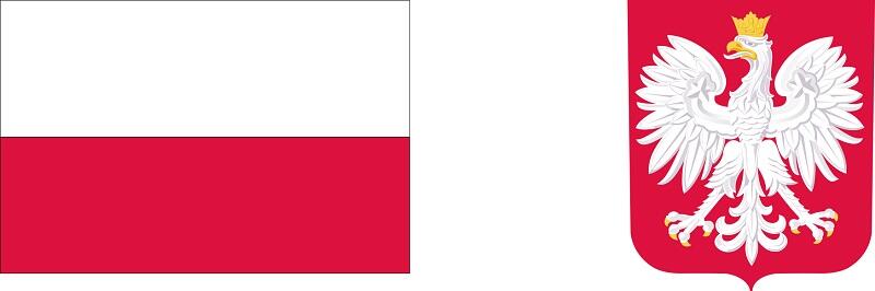 Flaga Polski - biało-czerwona
Godło Polski - biały orzeł na czerwonym tle