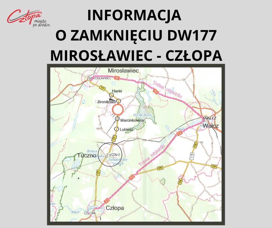 Mapka trasy Mirosławiec-Człopa.